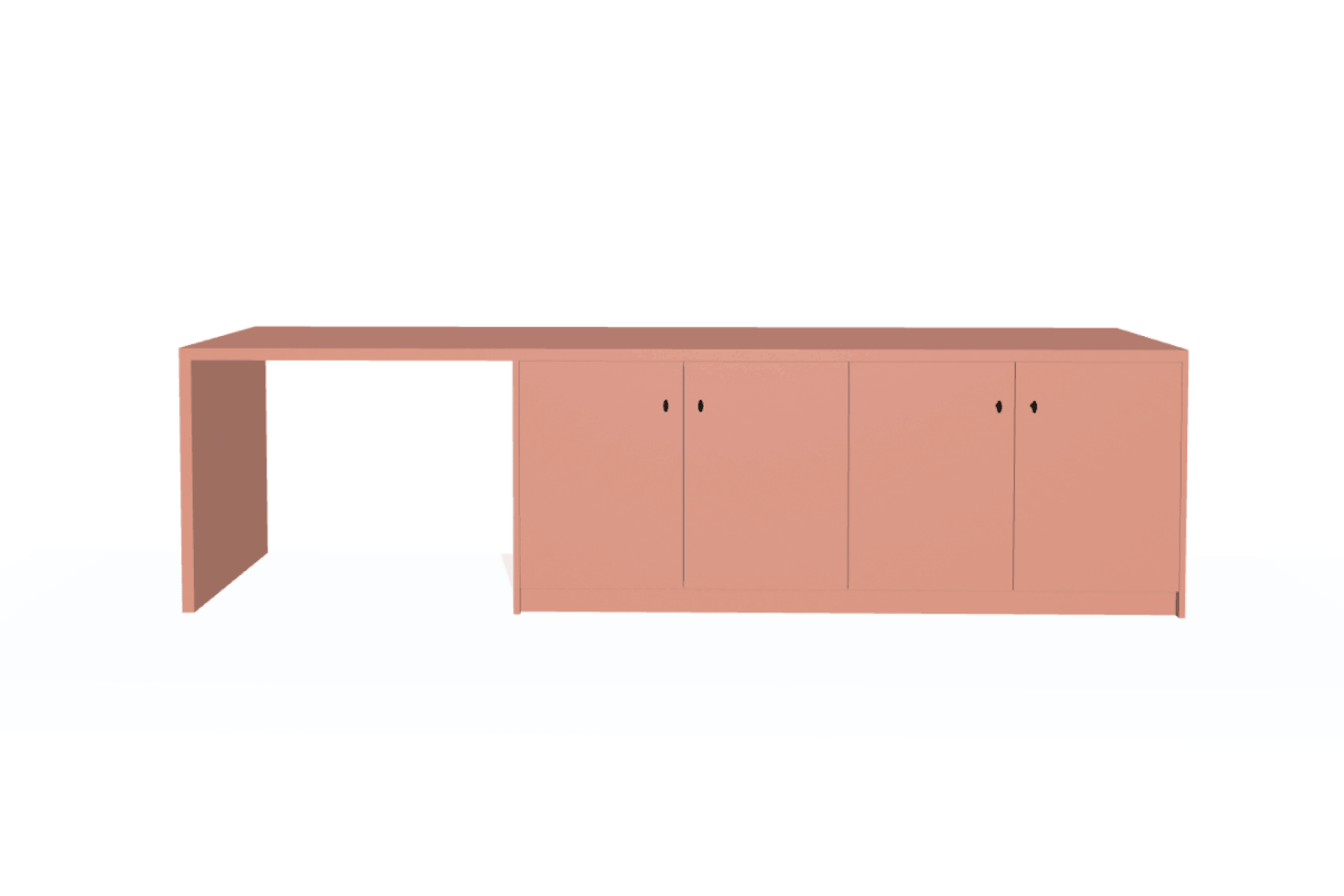 Vrijstaande bureaukast op maat in Dusty Coral met Olive handgrepen