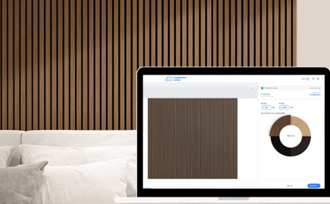 Ontwerptool van de akoestische wandpanelen met een voorbeeld achter de computer