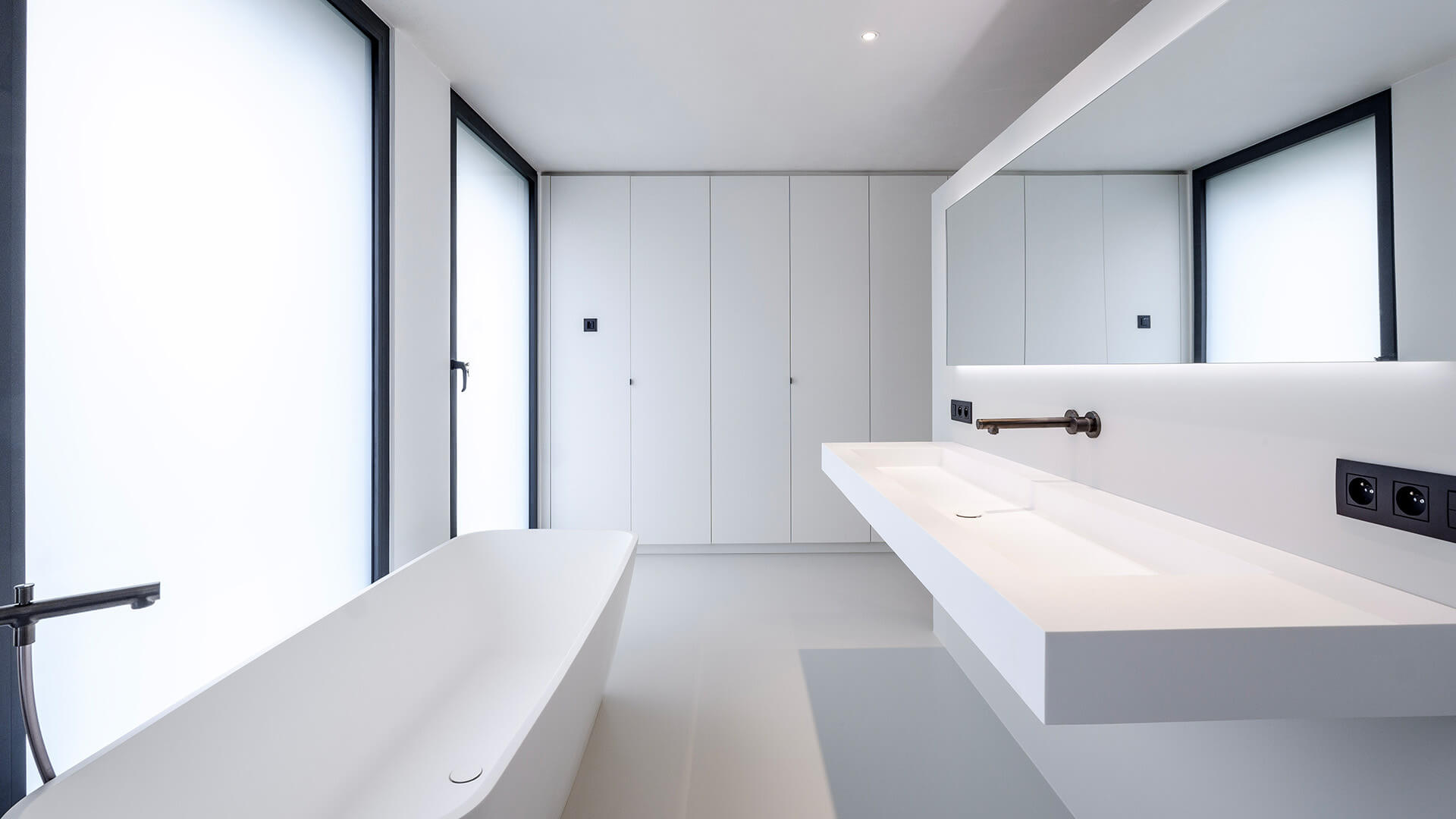 Custom white storage cabinet.