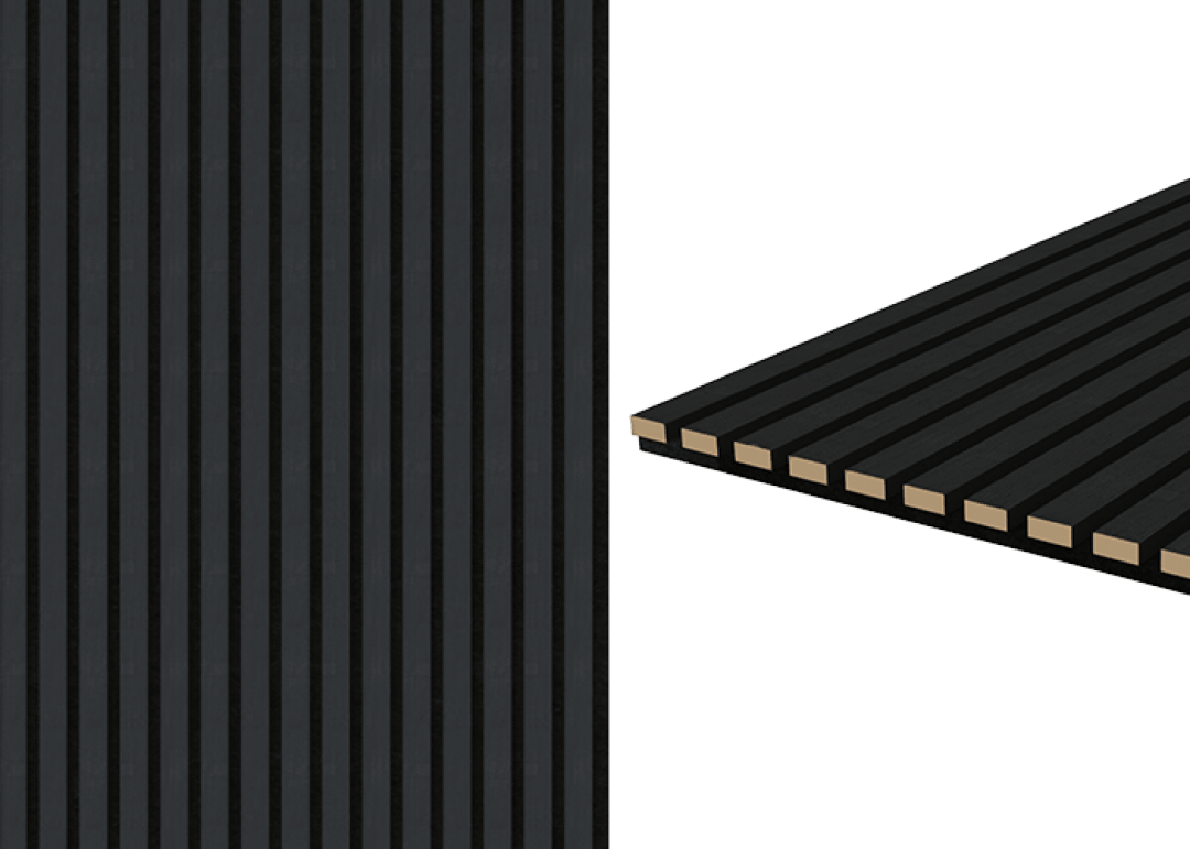 Detail uit packshot van akoestisch paneel in Charcoal Oak