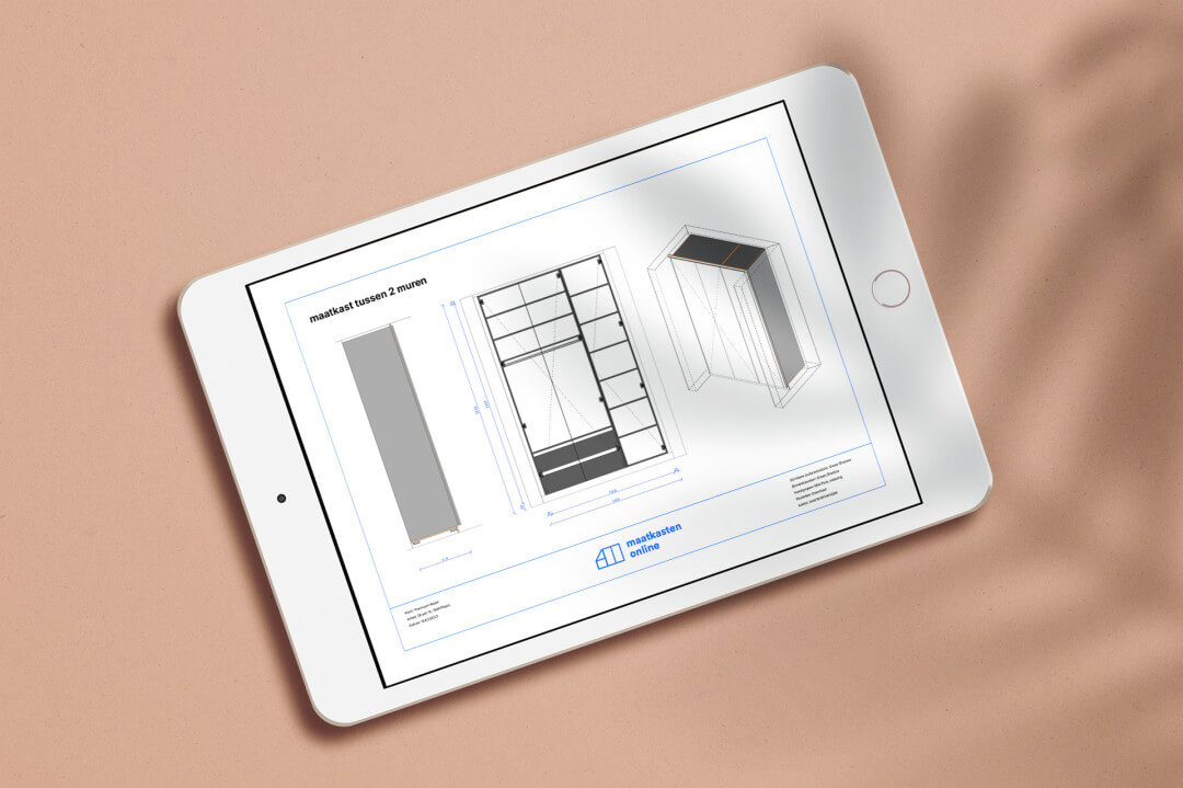 A production drawing of a closet on a white iPad