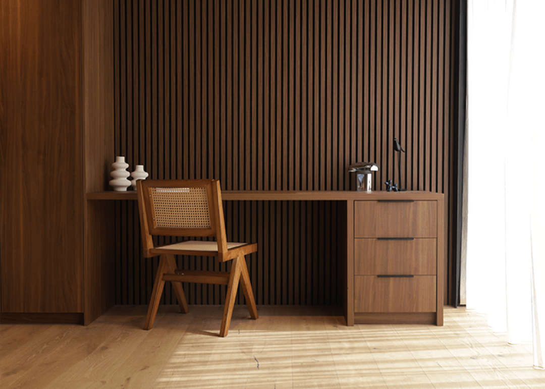 Sfeerbeeld akoestisch paneel in Walnut Oak