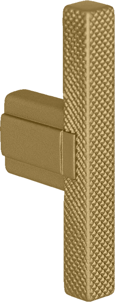 T-Diamond handgreep in messing, staande. Geborsteld goud, lengte van 6.5cm, diamond cut structuur. Van uit de boetiek van Maatkasten Online