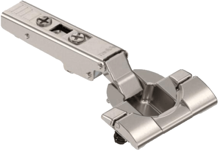 Hoogwaardig 110° scharnier zonder veer in metallic voor een zachte en gecontroleerde kastbeweging. Ideaal voor maatkasten met tip-on systeem. Uit de boetiek van Maatkasten Online.