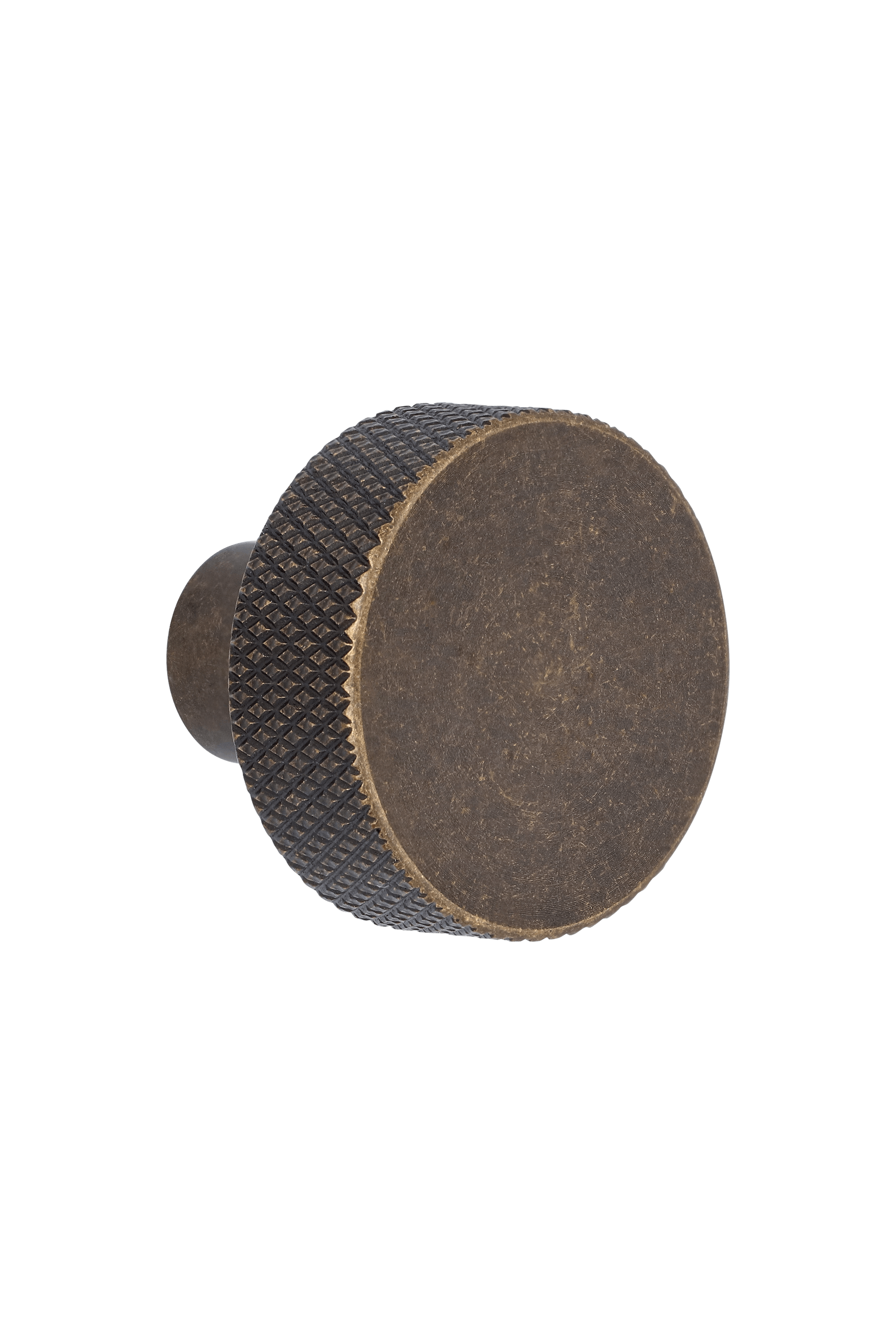 Bronze button handle, front view. Diamond-cut structure, diameter of 3.5 cm. From the Maatkasten Online boutique.