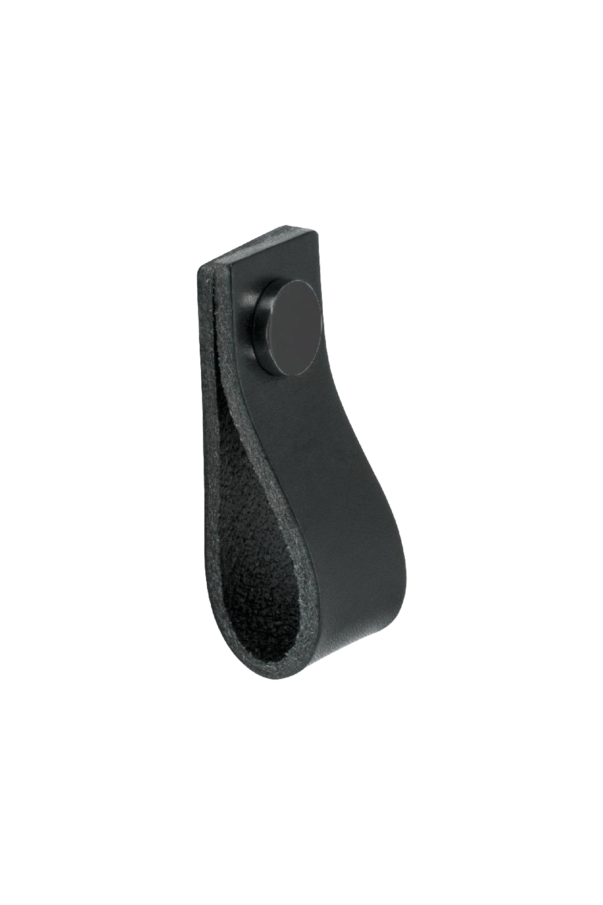 Leather loop handgreep in zwart. Grootte van 6,5cm. Van uit de boetiek van Maatkasten Online