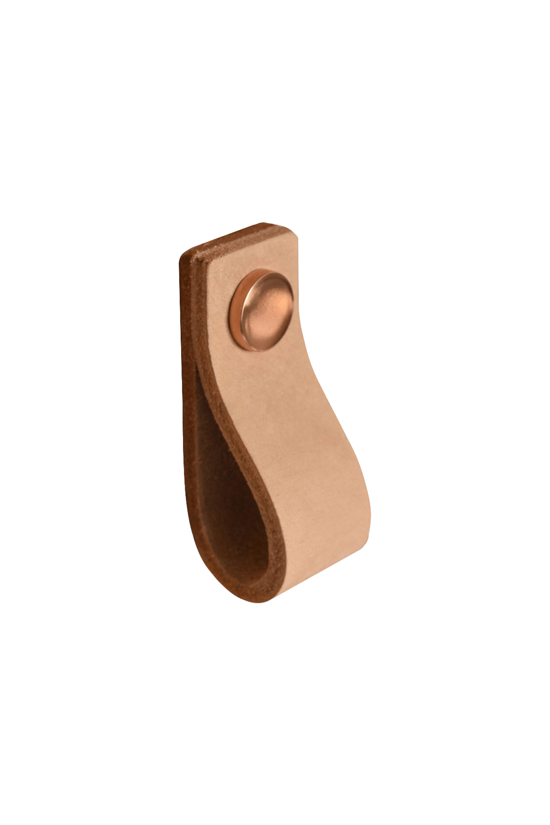 Leather Loop handgreep in koper. Grootte van 6,5cm. Van uit de boetiek van Maatkasten Online