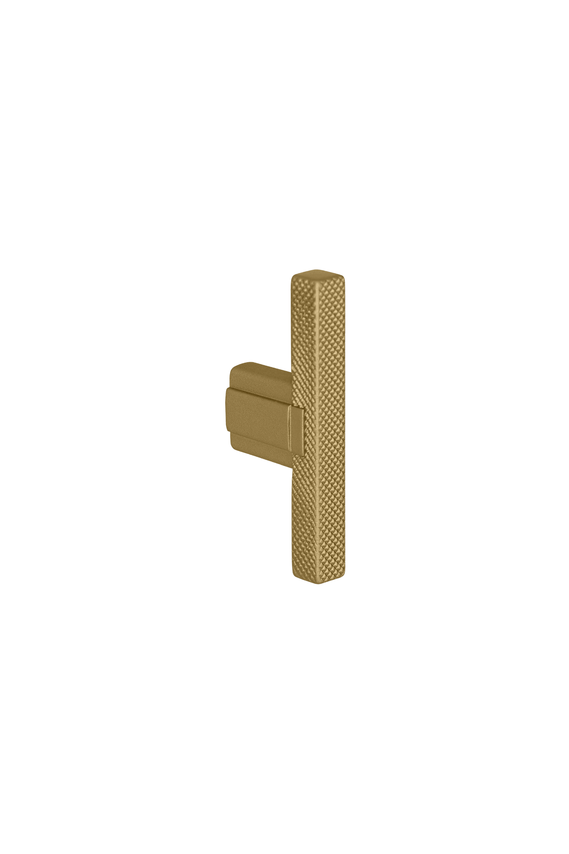 T-Diamond handgreep in messing, staande. Geborsteld goud, lengte van 6.5cm, diamond cut structuur. Van uit de boetiek van Maatkasten Online