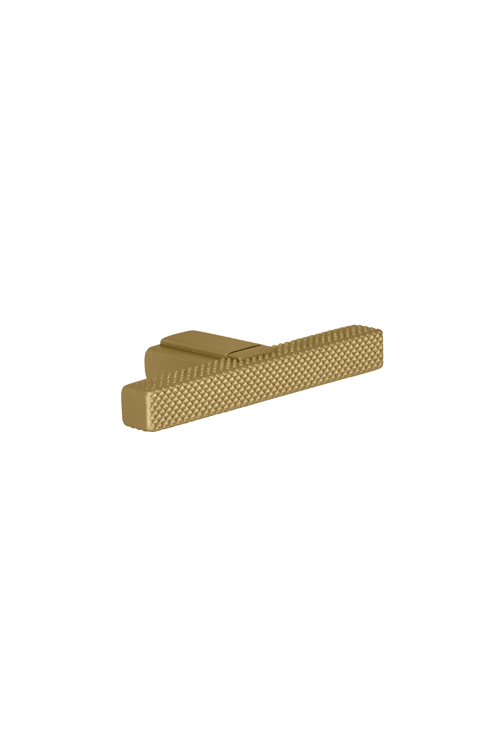T-Diamond handgreep in messing, liggend. Geborsteld goud, lengte van 6.5cm, diamond cut structuur. Van uit de boetiek van Maatkasten Online