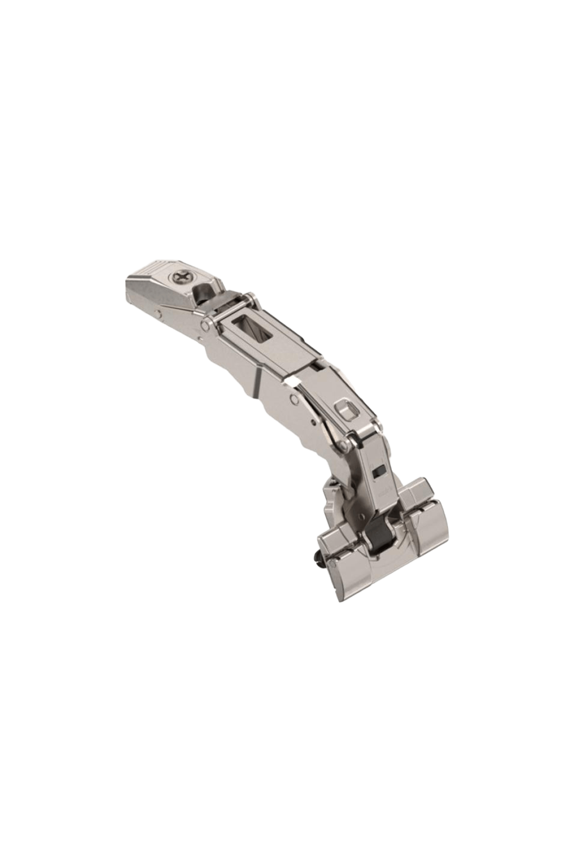Blum CLIP top 155° scharnier met soft-close in metallic uitvoering. Ideaal voor brede kastopeningen en binnenladen. De geïntegreerde BLUMOTION-technologie zorgt voor een geruisloze sluiting van de kastdeur.