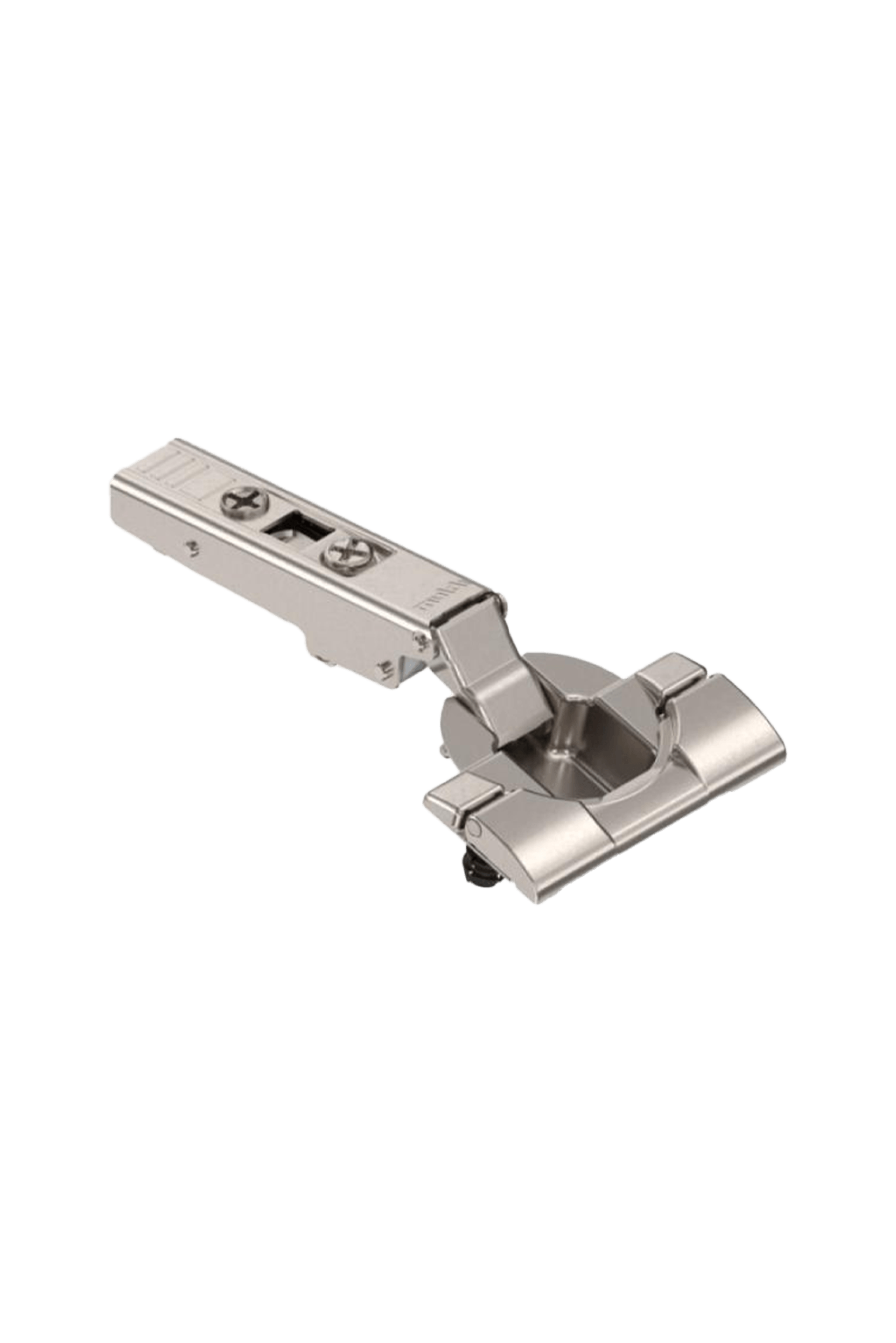 110° scharnier met veer in metallic uitvoering. Duurzaam en soepel functionerend scharnier voor maatkasten. Van uit de boetiek van Maatkasten Online.