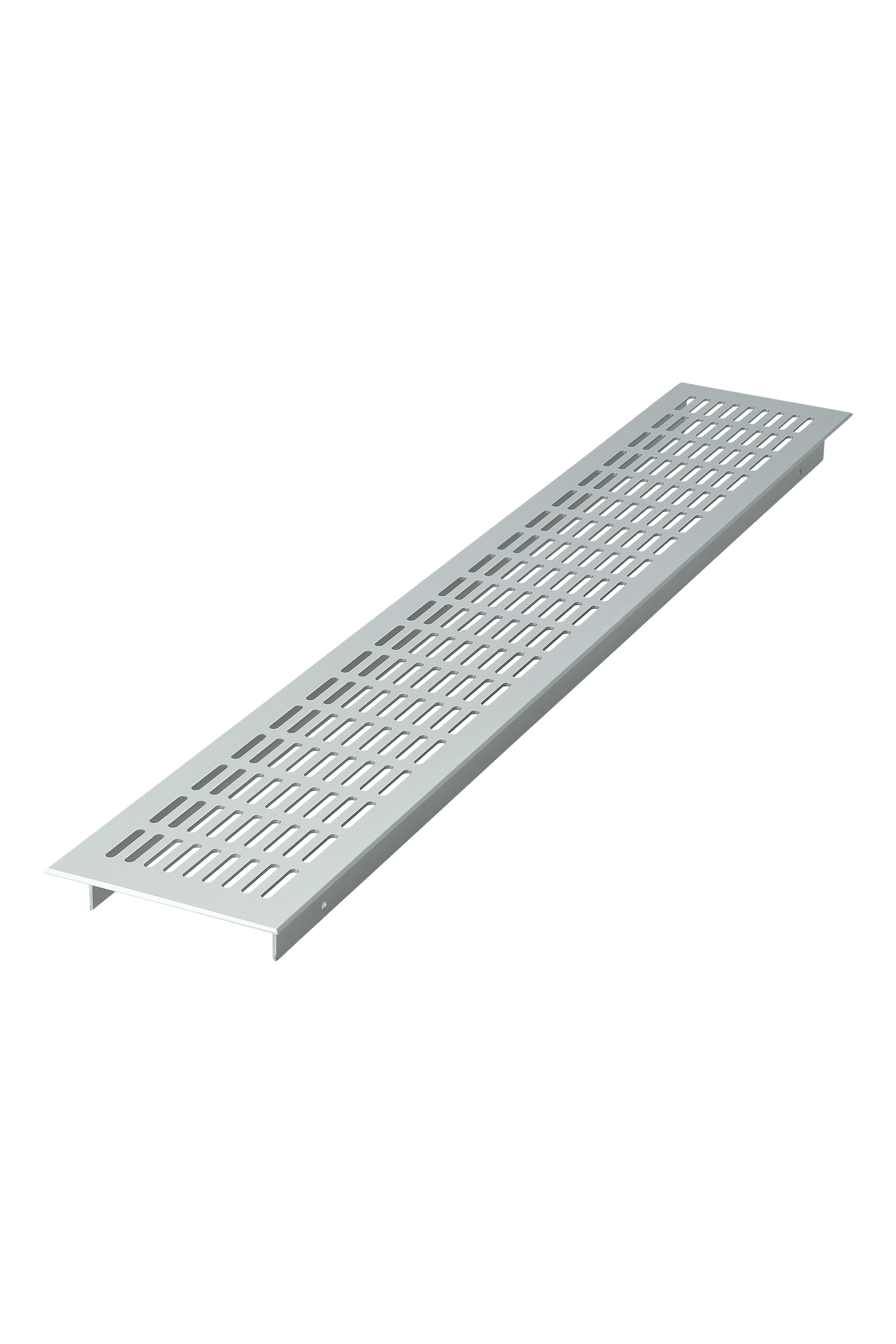 Het rooster heeft een modern en duurzaam ontwerp met horizontale sleuven die zorgen voor een efficiënte luchtcirculatie. Dankzij de elegante afwerking in geborsteld aluminium past het perfect in hedendaagse interieurs en meubels. Ideaal voor gebruik in kasten, wanden of andere toepassingen waar ventilatie nodig is met een stijlvolle uitstraling.